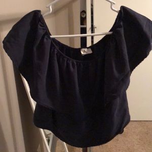 Navy blue off the shoulder crop top; worn once